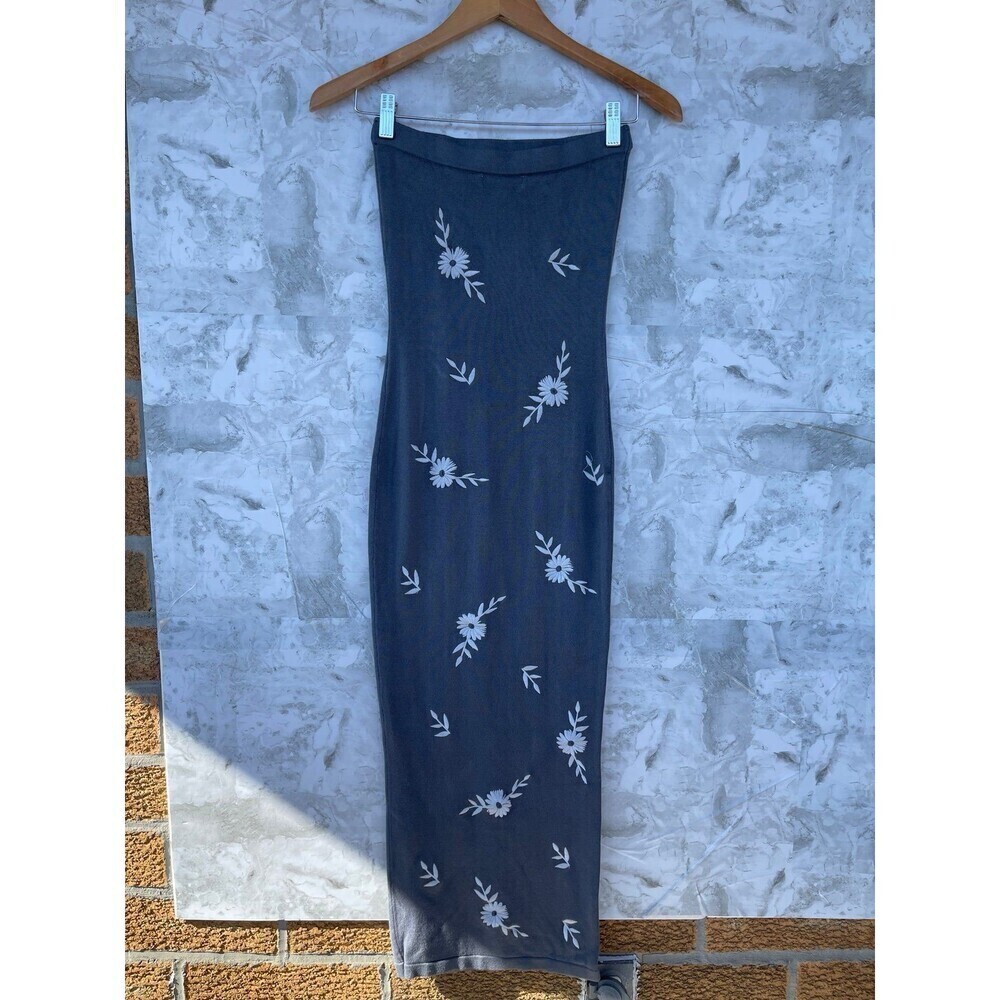 klesis embroided tube top dress charcoal size small - Picture 5 of 8